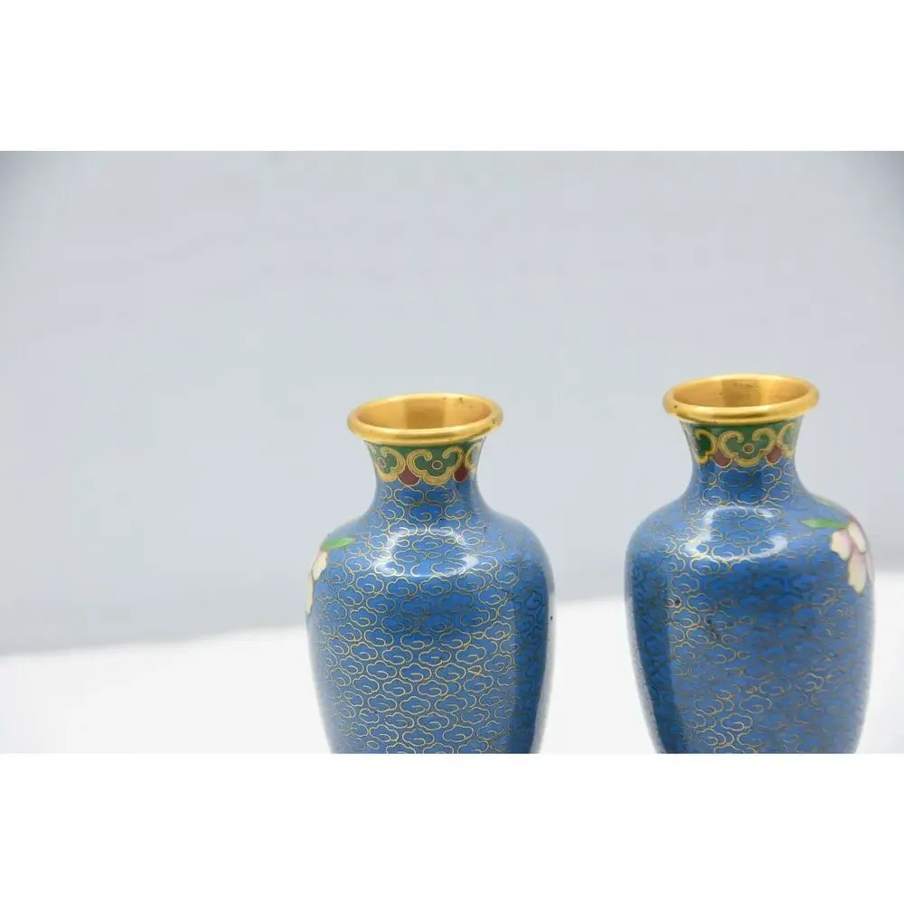 Miniature Chinese Cloisonne Urn Vase on Stands, Set of 2